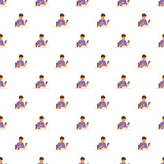 Fototapeta premium Person distracted by phone during meal, illustrating digital addiction repeating pattern