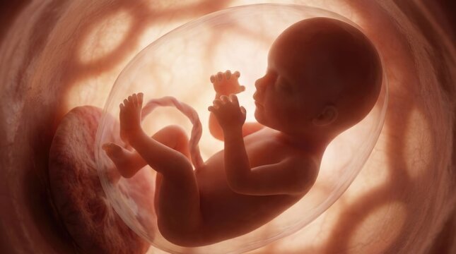 Biological life formation: fetus grow, womb shelter, amniotic fluid, umbilical cord, placenta nourish, prenatal stage, human being, inner world, embryology study, genetic code.