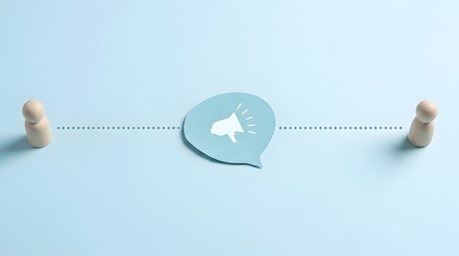 Communication concept with two figures and megaphone speech bubble
