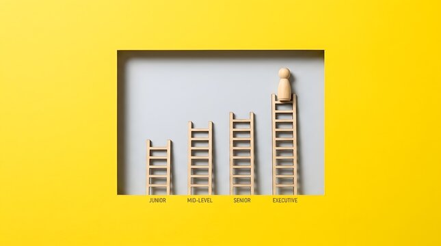 Career ladder with wooden peg figure at the top