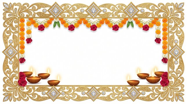 A beautiful and ornate diwali border design featuring traditional lamps and vibrant decorations for festive celebrations