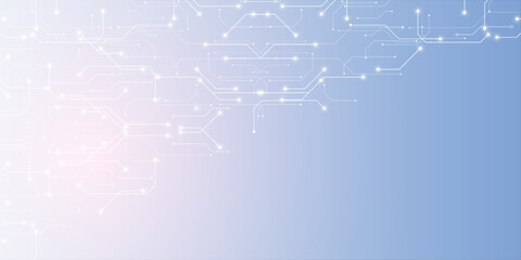 Obraz premium Glowing circuits pulse across a light blue digital grid. Neon lines trace futuristic pathways with electric spark effects. Abstract tech design evokes innovation and digital connectivity