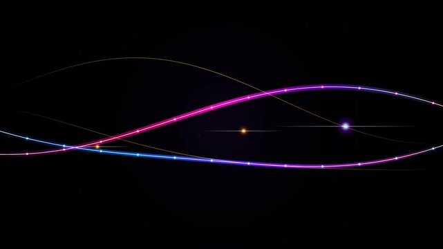 Neon wave lines flowing continuously across dark background abstract light trail motion effect dynamic glowing energy path digital performance.