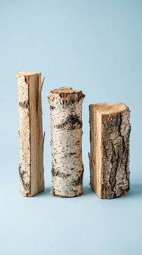 Row of Three Birch Logs Ordered by Height