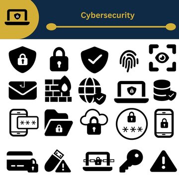 Cybersecurity and Data Protection Black Icon Set for Digital Security