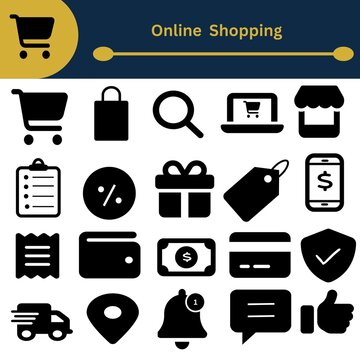 Online Shopping and E Commerce Black Icon Set for Digital Retail