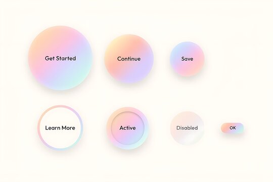 Modern Pastel Gradient UI Buttons Collection with Diverse Circular Elements