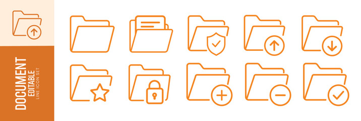 Fototapeta premium Folders flat line icons set. File catalog, document vector set, editable