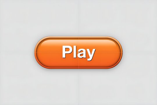 Glossy Orange Play UI Button with White Typography and Grid Texture on Light Background
