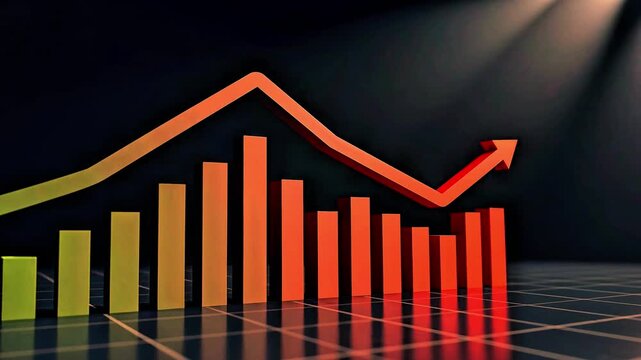 Animated bar graph and line chart showing financial growth and decline with dynamic arrow motion.