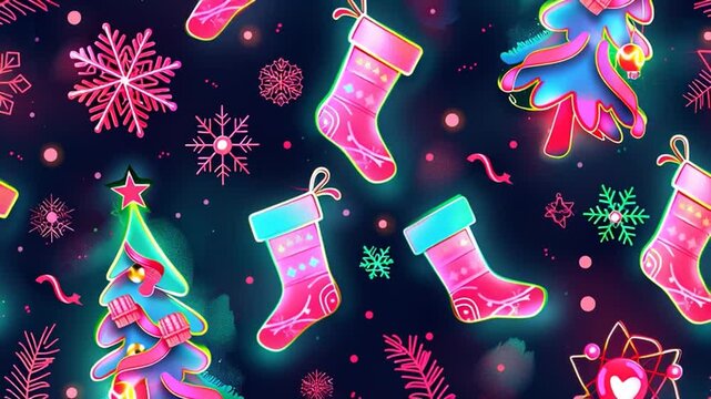 Dark Christmas background with a glowing Christmas tree, warm  lights, sparkling ornaments, a magical night atmosphere, and elegant festive decorations.