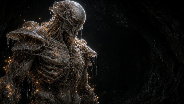 Alien fungal monster creature in dark cave for halloween season event
