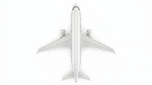 Modern passenger airplane flying isolated on white background for travel and aviation advertisement.