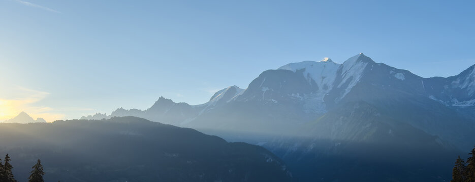 serene mountain landscape viewed with rocky terrain and clear blue sky in nature scenes and travel destinations 
