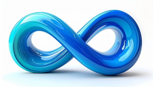 A luminous blue infinity symbol glows with fluid gradients, embodying boundless continuity, symmetry, and timeless abstraction, evoking purity, balance, and limitless transcendence in modern design.