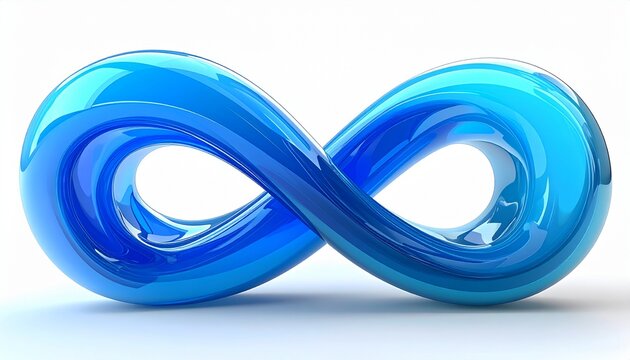 A luminous blue infinity symbol glows with fluid gradients, embodying boundless continuity, symmetry, and timeless abstraction, evoking purity, balance, and limitless transcendence in modern design.