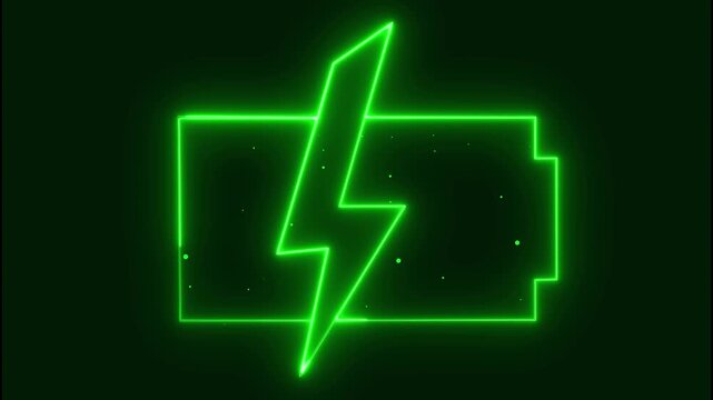 Battery charging icon animation pulses with green lightning sparks. Rapid electrical power storage updates on the battery charging icon. Modern device energy management guides this charging icon.