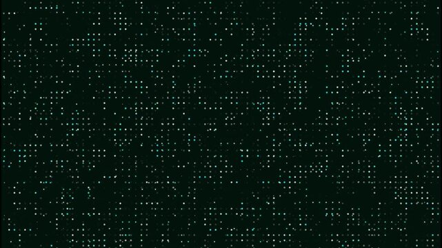 Digital grid pattern animation glows with teal and white data dots. High tech matrix perspective lines move across the grid pattern. Cyberspace telemetry coordinates define the digital grid pattern.
