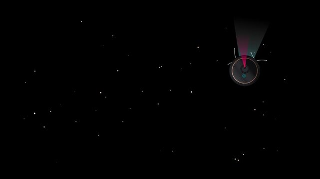 Multiple robotic satellites flying through a starry deep space void