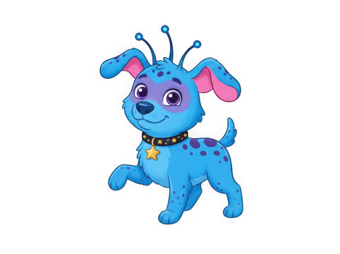 Blue alien puppy with antennae isolated on transparent