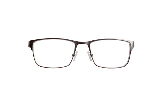 Minimalist rectangular eyeglasses with slim metal frame and transparent clear lenses, no temples or side arms, isolated on transparent background, modern optical accessory ideal for virtual try-on and