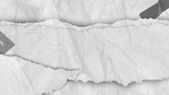 Torn white paper strips with adhesive tape on a textured background.