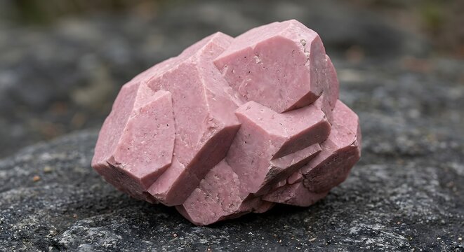 Massive asymmetrical low-poly faceted geometric rock in matte dusty pink