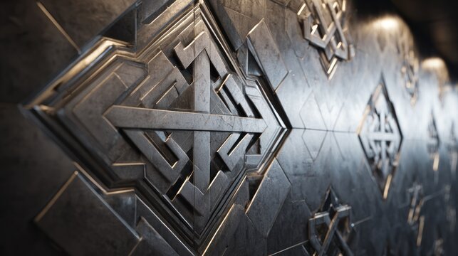 Metal surface with geometric arrow pattern