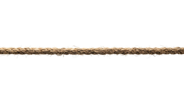 Brown Hemp Rope Stretched Horizontally Isolated on Transparent Background