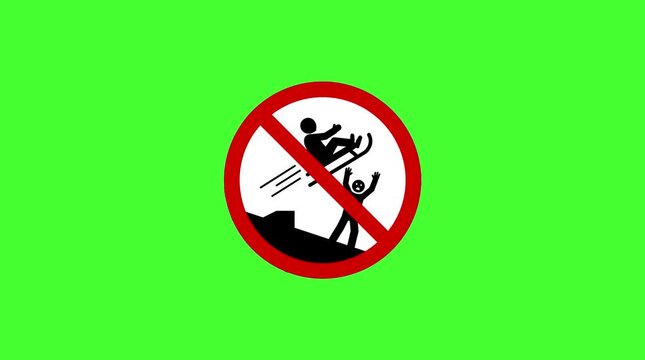 No Sledding Warning Sign Icon Animated Effect on Green Screen Chroma Key Background Seamless Loop
