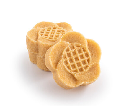 Traditional Chinese peanut mung bean cake isolated on white background with clipping path