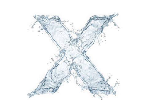 Letter x shaped liquid water splash isolated on a transparent background isolated on transparent background