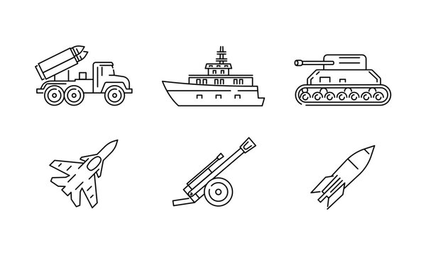 Military Vehicles Line Art Icons