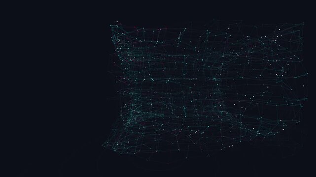 Luminous data topology network morphs in a seamless loop