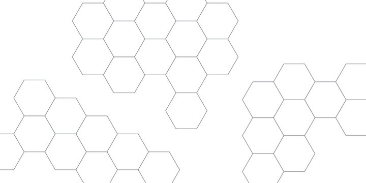 Detailed abstract white hexagon outline background design with refined scattered pattern.