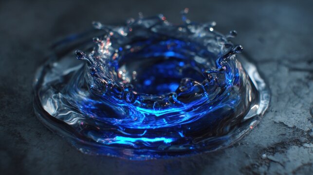 Water splash blue liquid impact