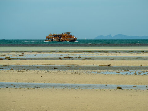 Large Traditional Thai Passenger Vessel on the Horizon. Koh Samui. Thailand.