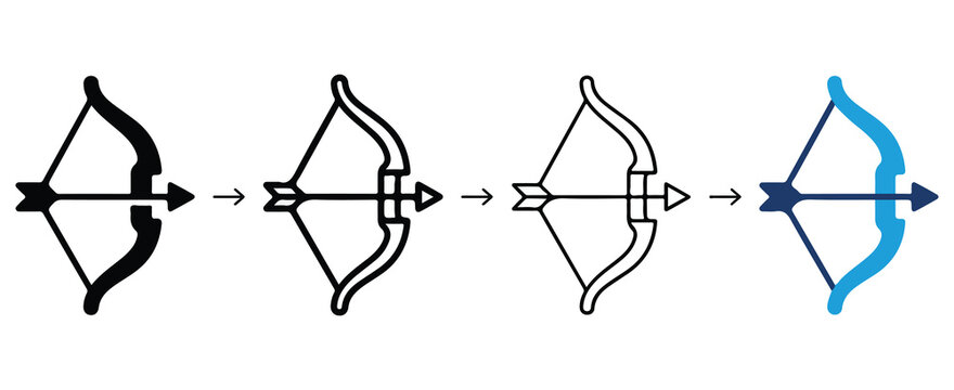 Animated sequence showing bow transformation from black and white outline to colored design with arrow