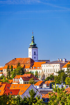 Panoramic View of Zagreb Upper Town with St. Mark's Church and Historic Red Roofs, Zagreb, capital city of Croatia