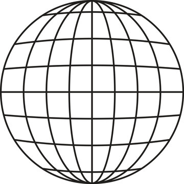 Globe Grid Design: A stylized globe with a grid pattern representing latitude and longitude lines, suggesting global reach and connectivity.