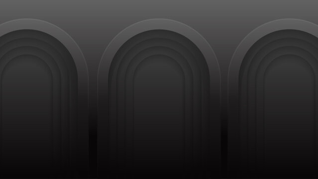 Dark vector background featuring three repeating arched forms with layered shadows, creating a modern architectural pattern for interiors, branding, posters, websites and creative layouts.
