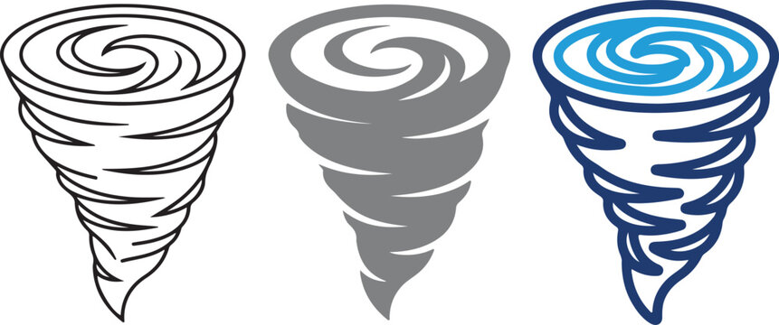 Tornado cyclone vector icon set, storm twister line art, hurricane weather symbol illustration for environmental design transparent PNG vector file