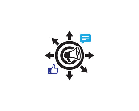 Digital marketing icon with megaphone and social media engagement symbols