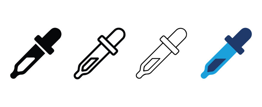 medical dropper pipette icons in various styles and colors isolated on transparent background