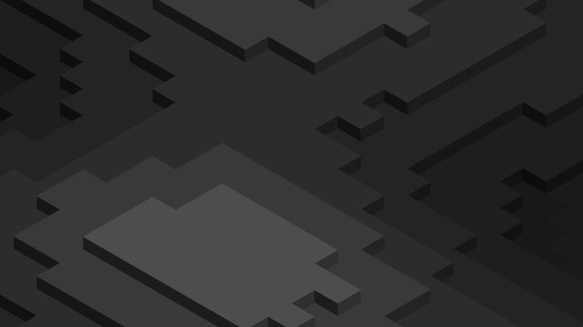 Abstract dark isometric strata loop background, black geometric terrain. Black minimalist geometric waves, abstract layered rock strata concept