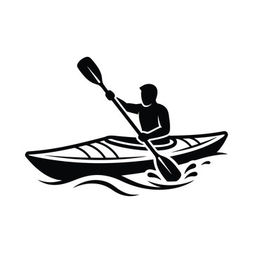Kayaker black silhouette vector illustration person paddling a kayak on water surface.