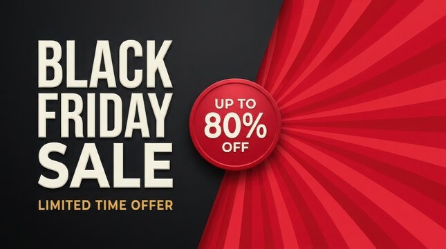 Black Friday Sale announcement with up to 80 percent off discount against a radial pattern