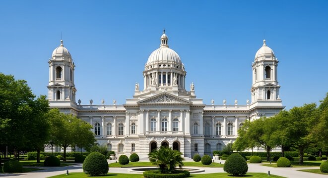 Grand government building with domes and towers