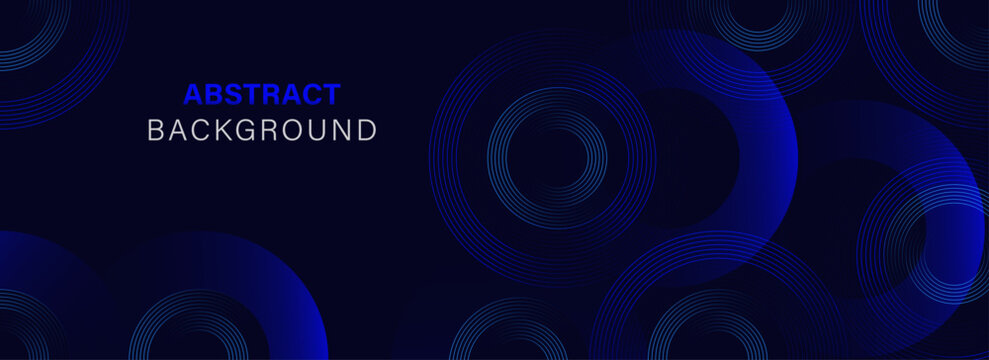 Abstract Dark Blue Linear Circle Rings Background - Modern Tech Cyber Concentric Line Rings, Futuristic Geometric Circles Backdrop for Business Presentation, Web Banner, Cover, and Minimalist Design 