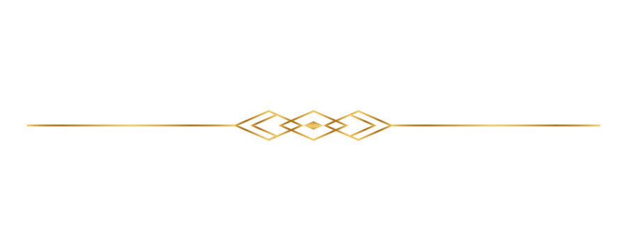 Luxury Gold Ornamental Text Divider Line Vector - Elegant Golden Art Deco Geometric Rule, Filigree Border Accent, and Vintage Page Separator